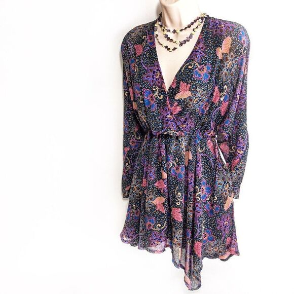 Free People Purple Floral Teegan Wrap Mini Dress Sz S - Picture 1 of 11